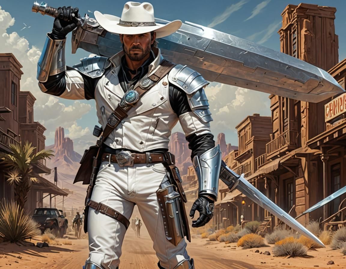 Futuristic Cowboy Hero in a Desert Town
