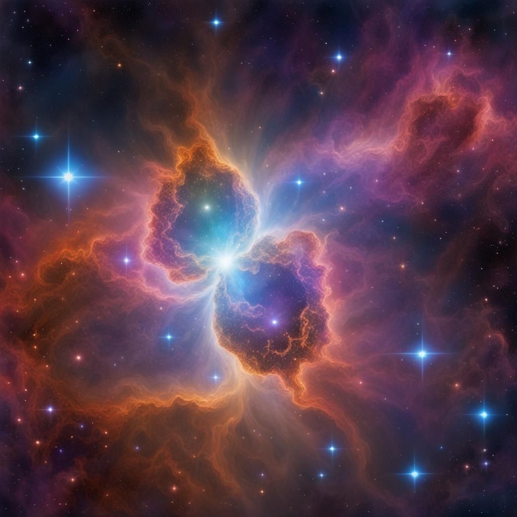 Brilliant Stars in Colorful Space Nebula, Digital Art