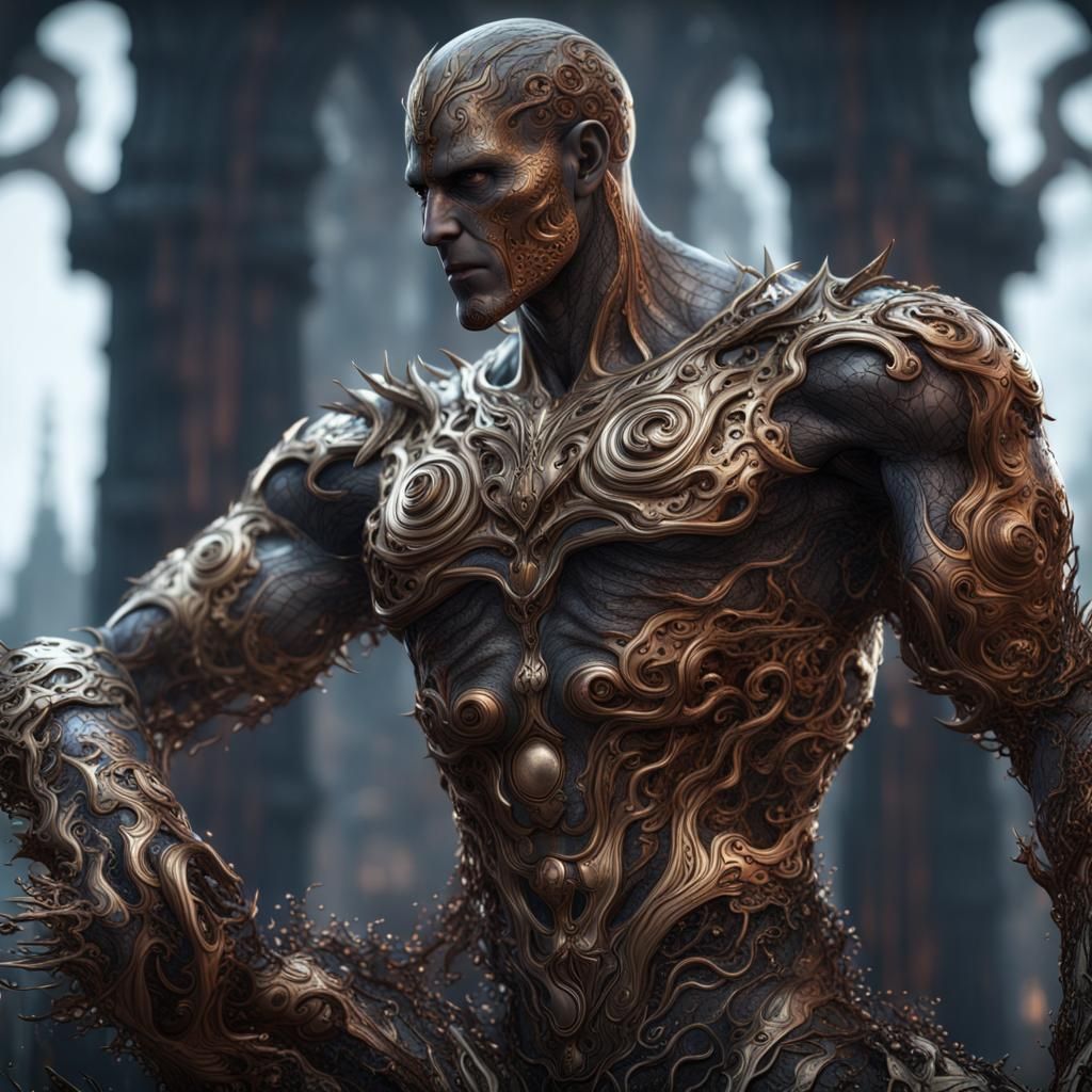 Liquid Metal Half Body: Detailed Fantasy Art