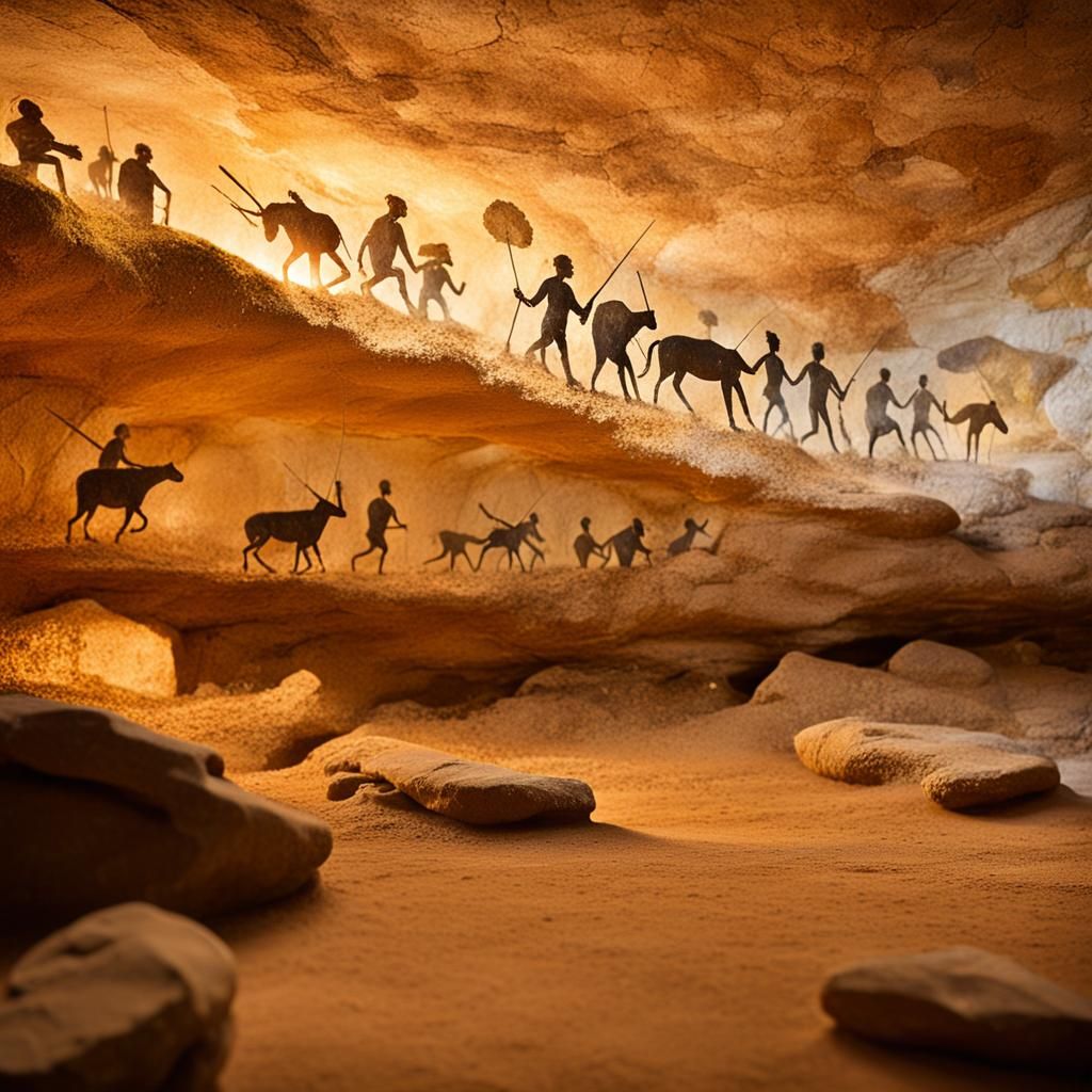 Early magdalenian before 17,000 years Lascaux cave, simple wall paintings cover interior walls of the cave, Ancient wall...