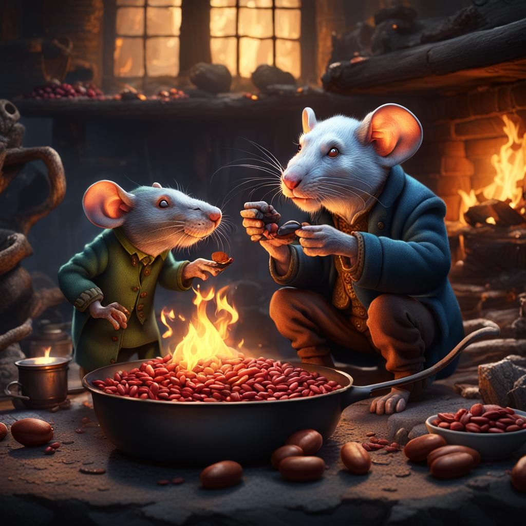 Old Man and Rat Sharing Beans: Fantasy Art
