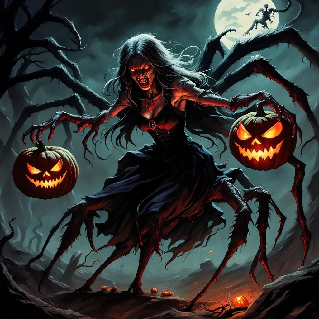 Vampire Witch Rides a Spider, Dark Fantasy Art