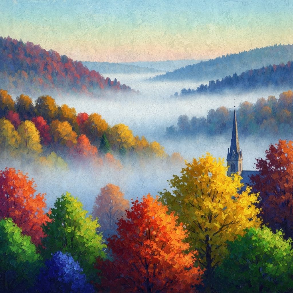 Autumn Valley Mists in Epic Impressionist Style