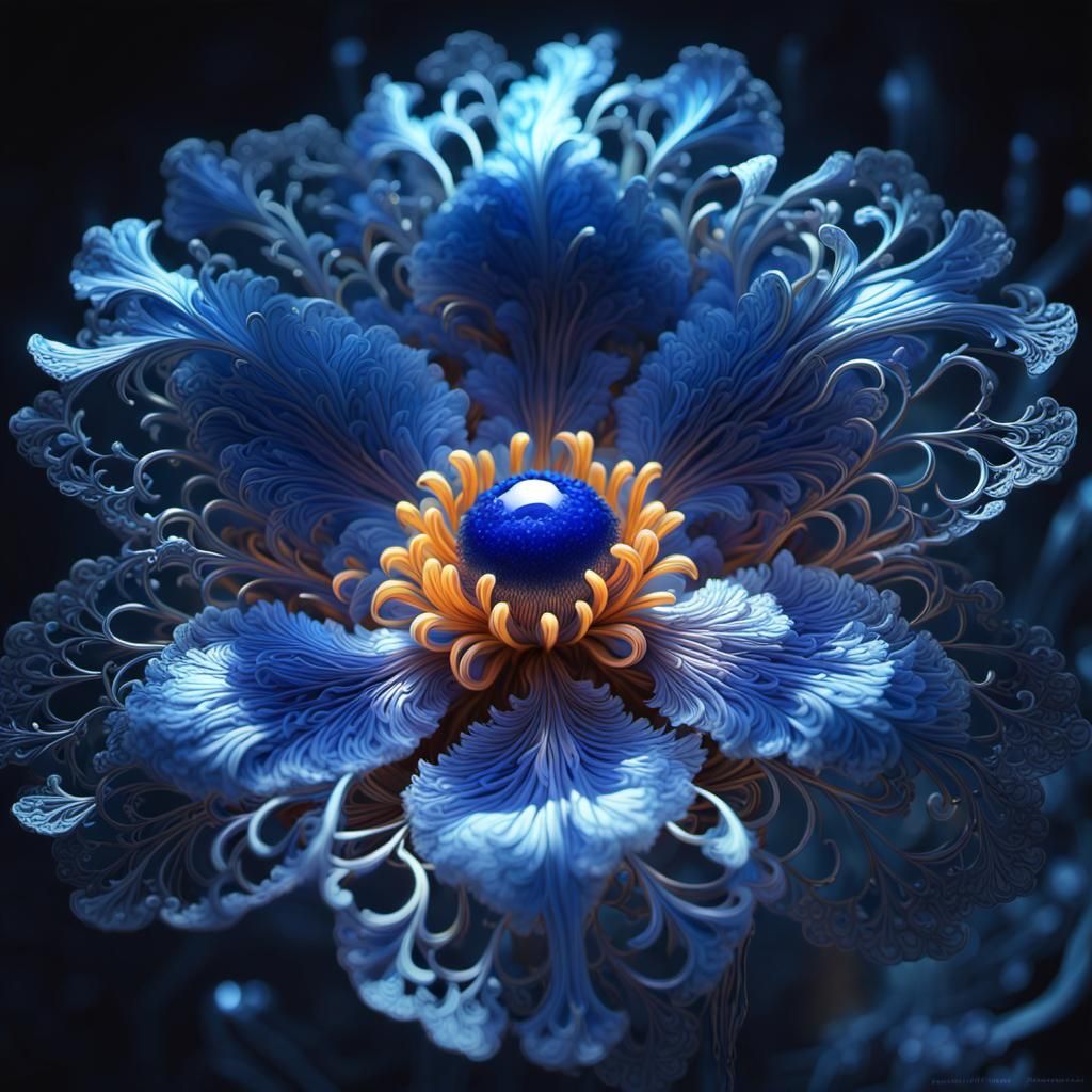 Luminous Blue Bioluminescent Flower in Detailed Digital Art