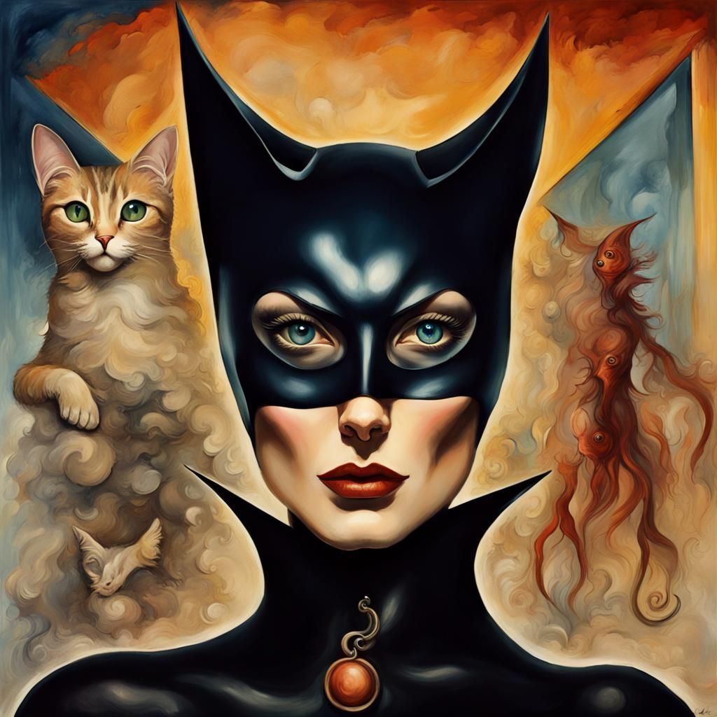 Surreal Cat Woman Portrait in Dark Fantasy Style