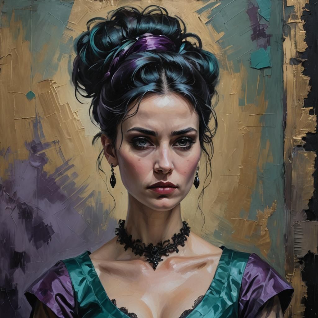 Gothic-Punk Lady in Neoclassical Oil Painting