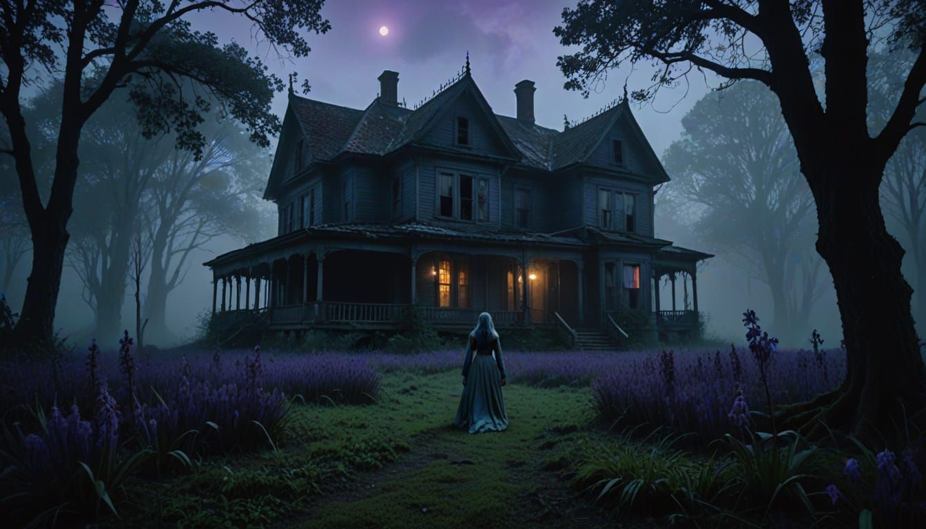 Eerie Ghost in Misty Forest, Dark Fantasy Art