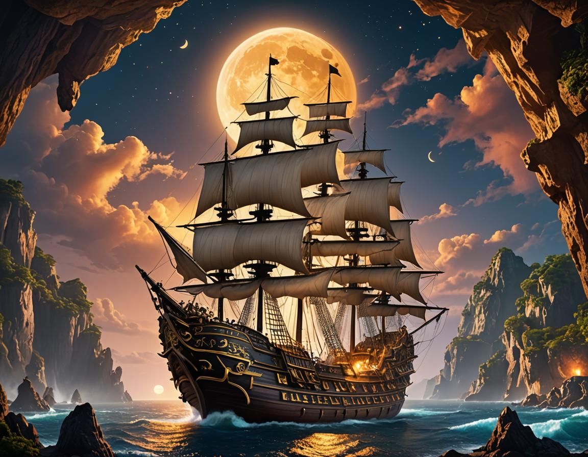 Pirate ship at midnight