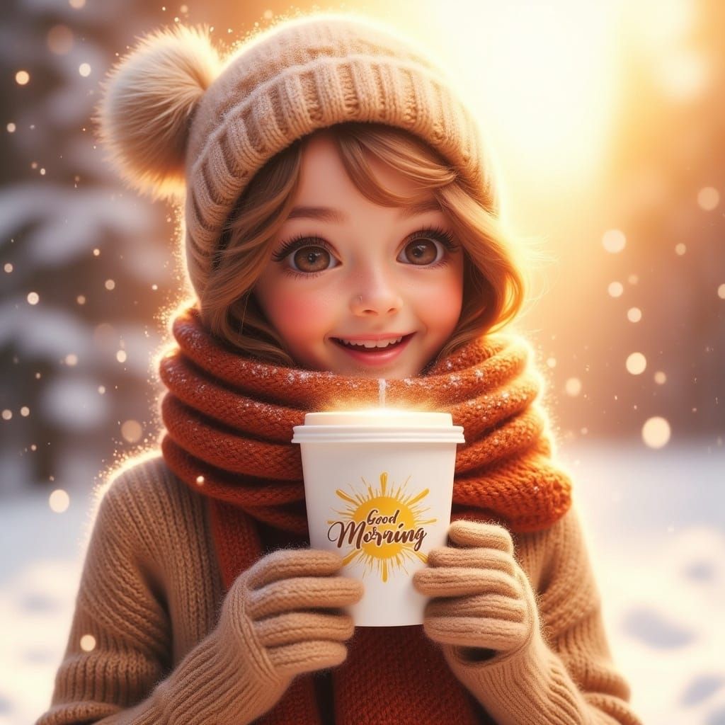 Whimsical Winter Morning Joy in Cozy Watercolor Style