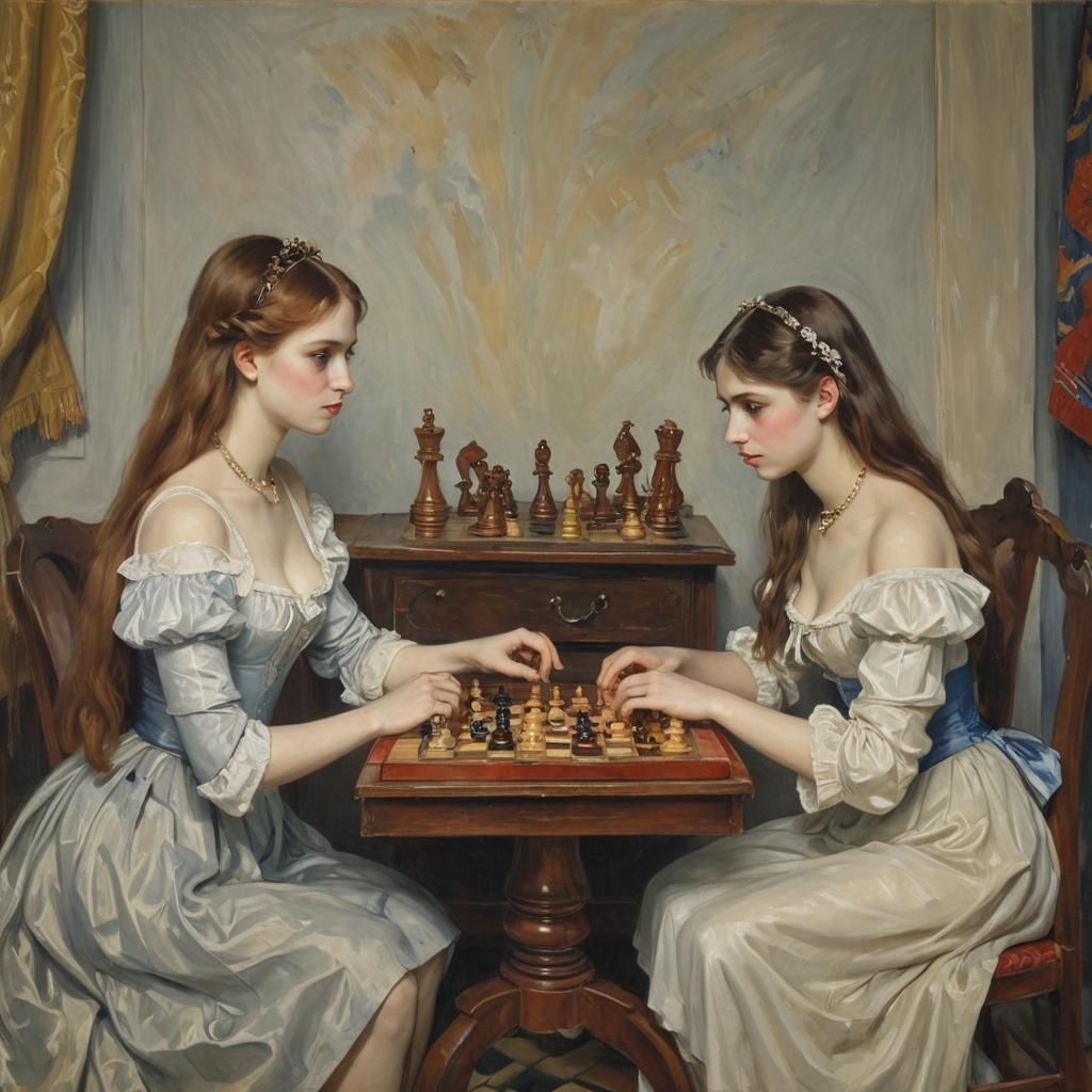 Vampiresses Play Chess in Classical Portrait Style