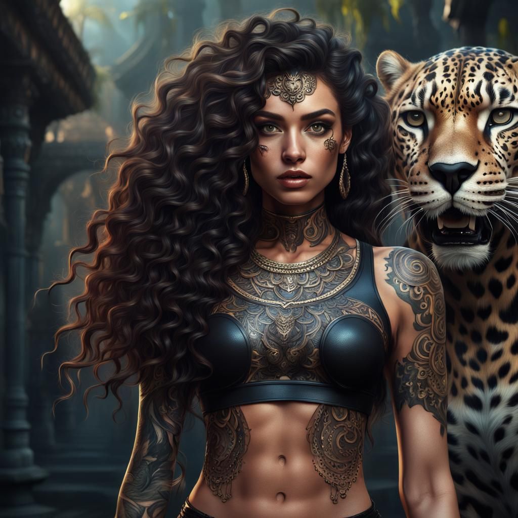 Young Woman with Jaguar Tattoo: Fantasy Concept Art