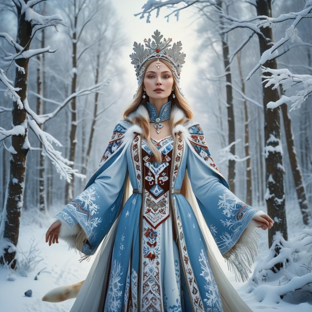 Russian Snow Maiden Dances in Winter Wonderland