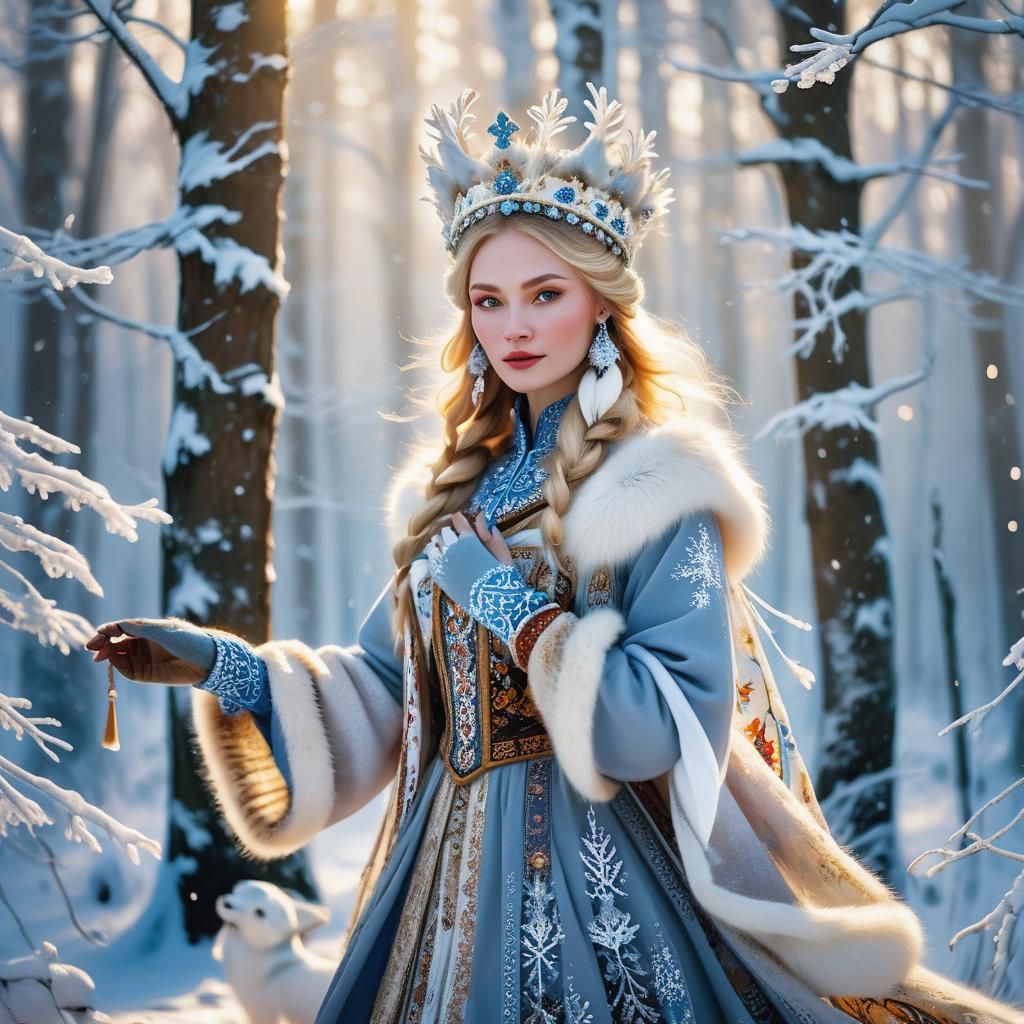 Snow Fox Maiden in Winter Enchantment