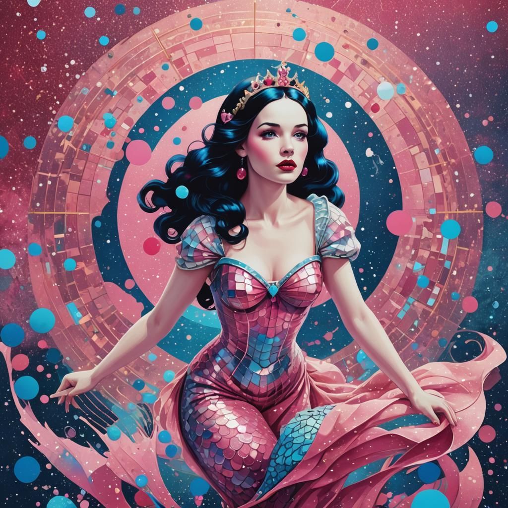 Snow White Space Mermaid in Pop Art Style