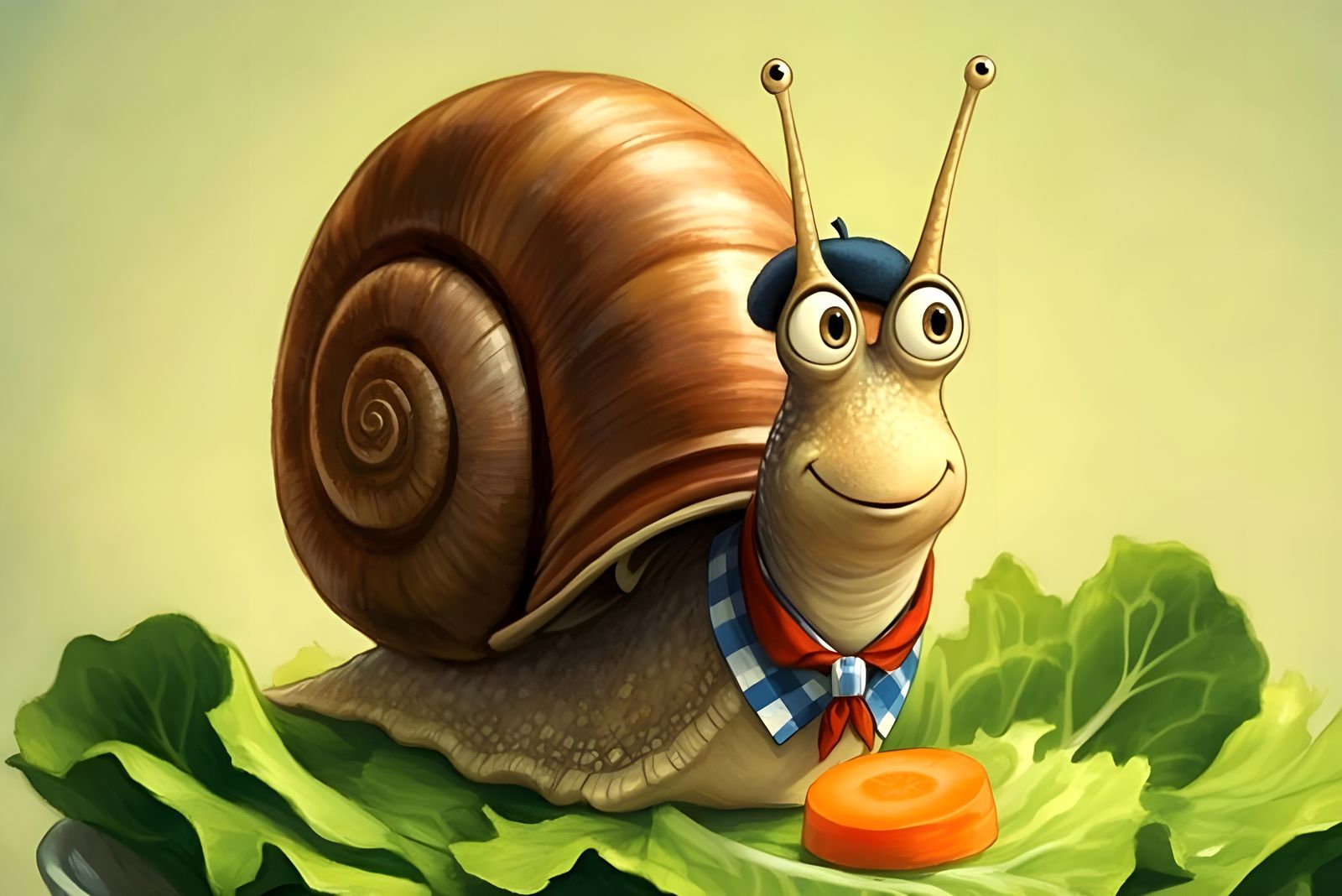 Cartoon Snail About to Eat Carrot in 2D Style