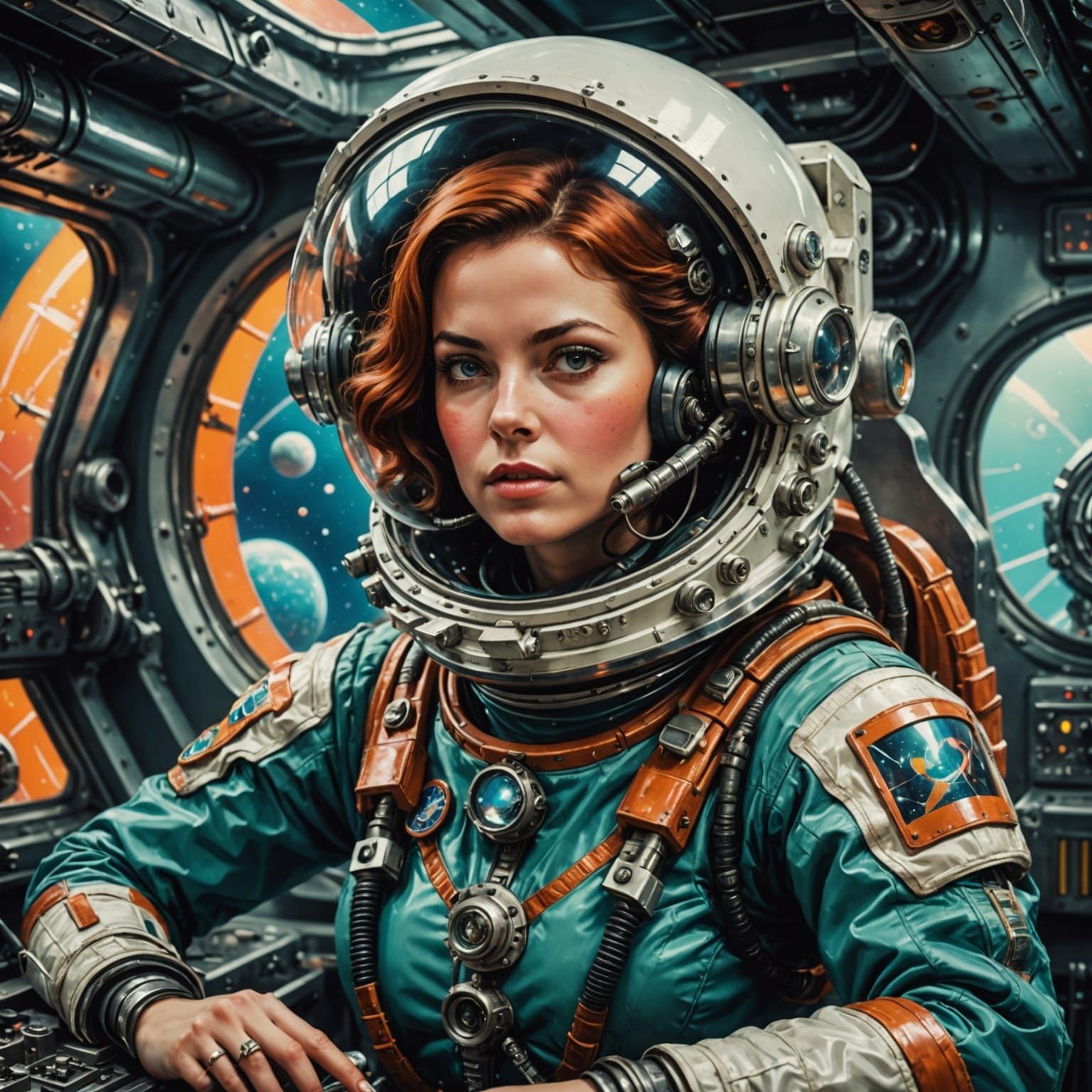 Steampunk Cosmonaut in Alien Space Bar, Retro Space Opera