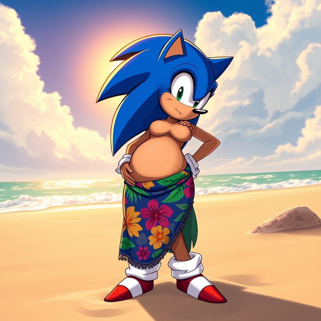 Confident Curvy Sonic Goddess on Tropical Beach