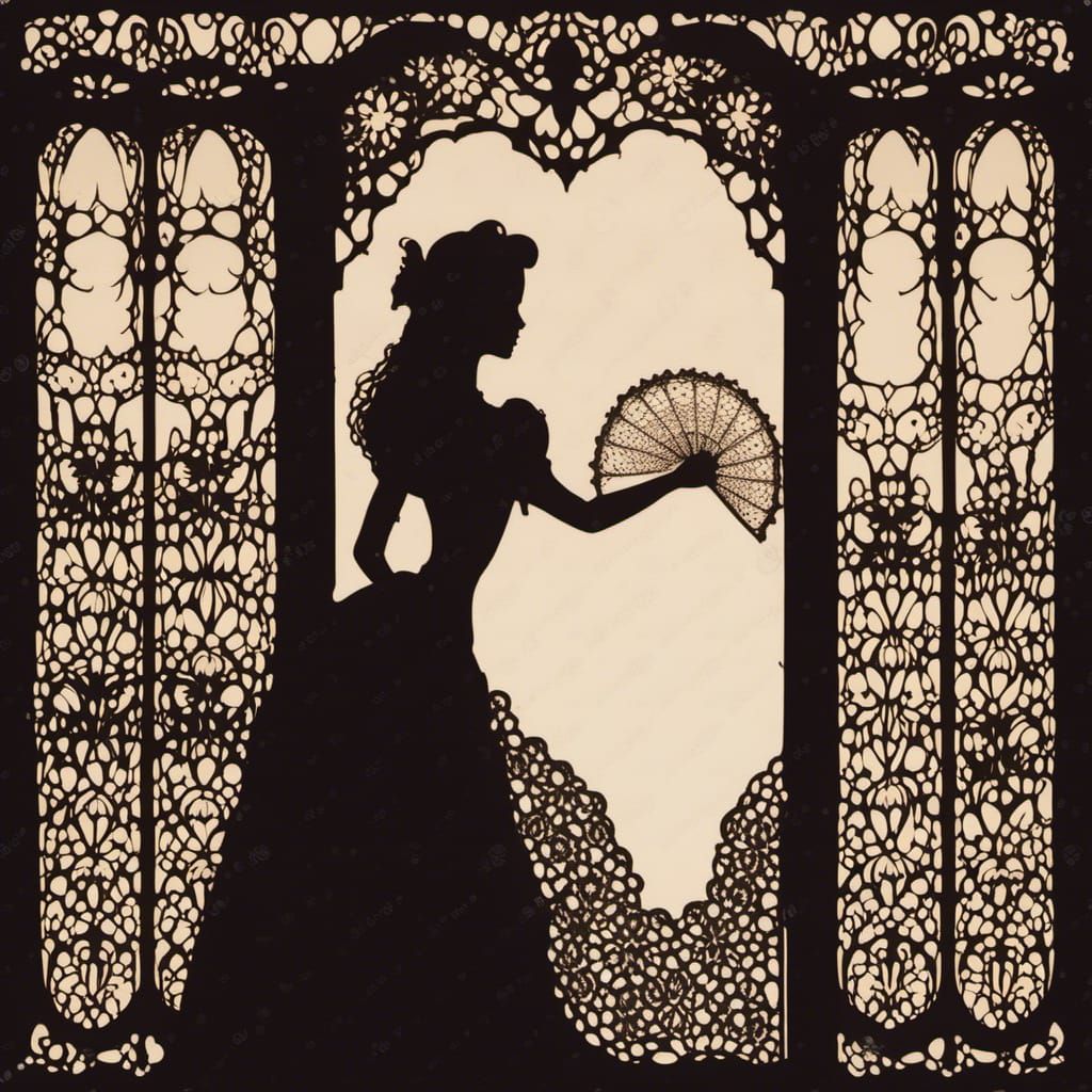 Silhouette of Woman in Lace on Window Shade
