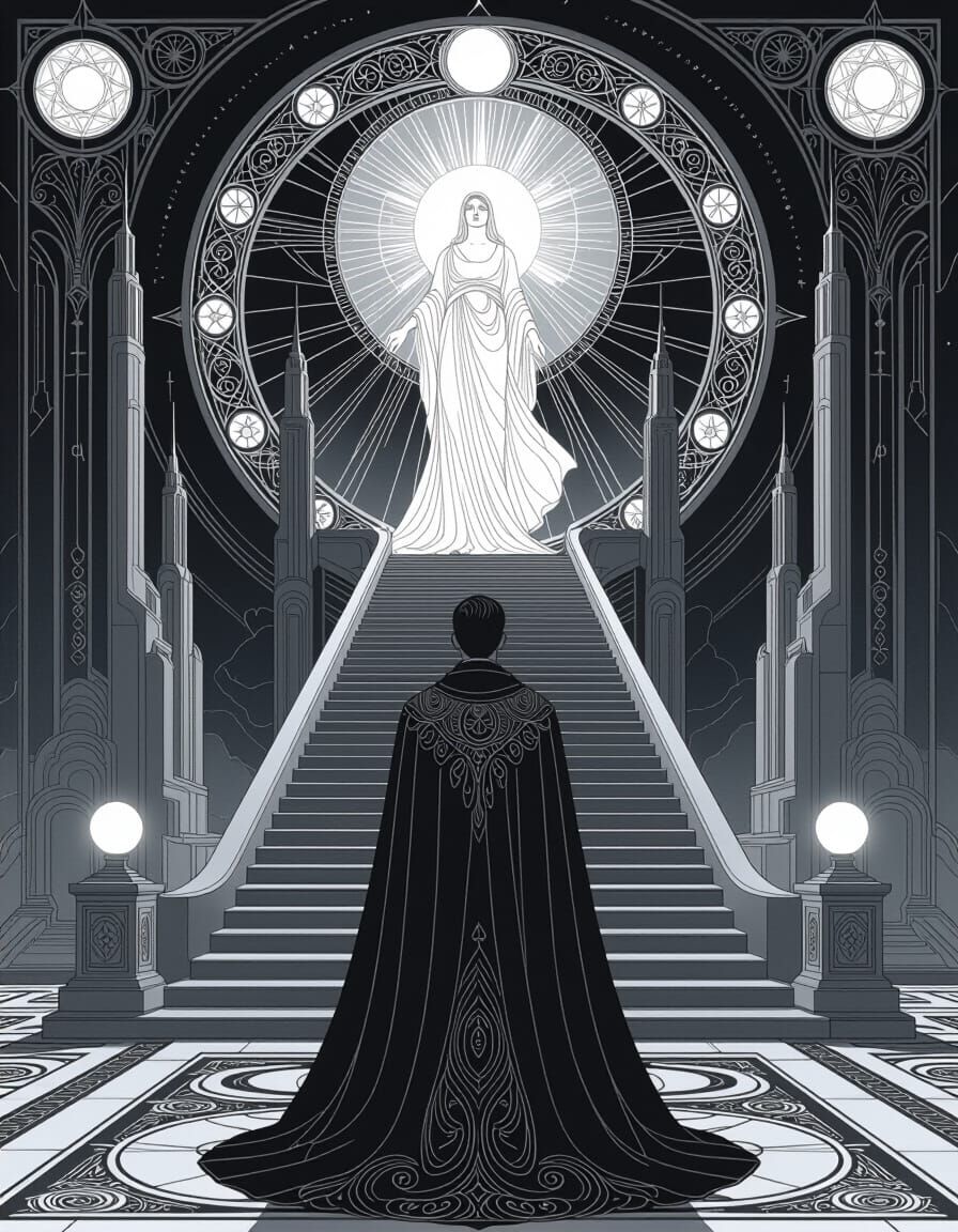 Gay Figure on Grand Staircase in Art Nouveau Style