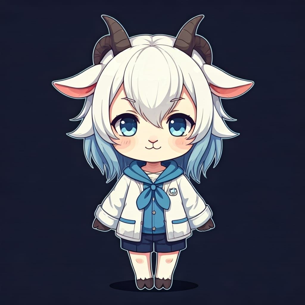 Cute Anime Goat Character in Chibi Style
