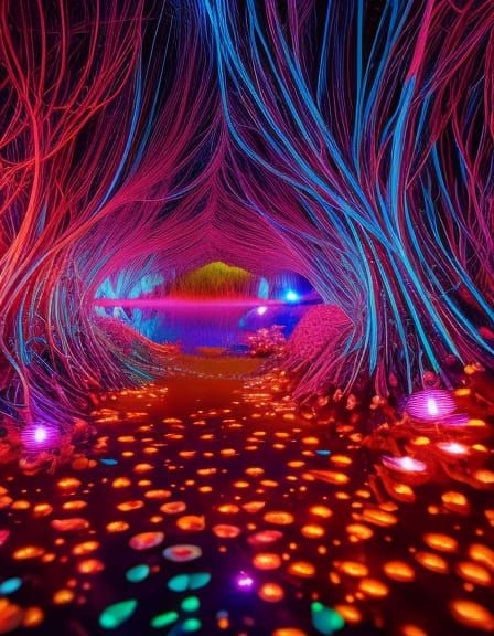 Bioluminescent Hearts Collage in Grotesque Heisei Style