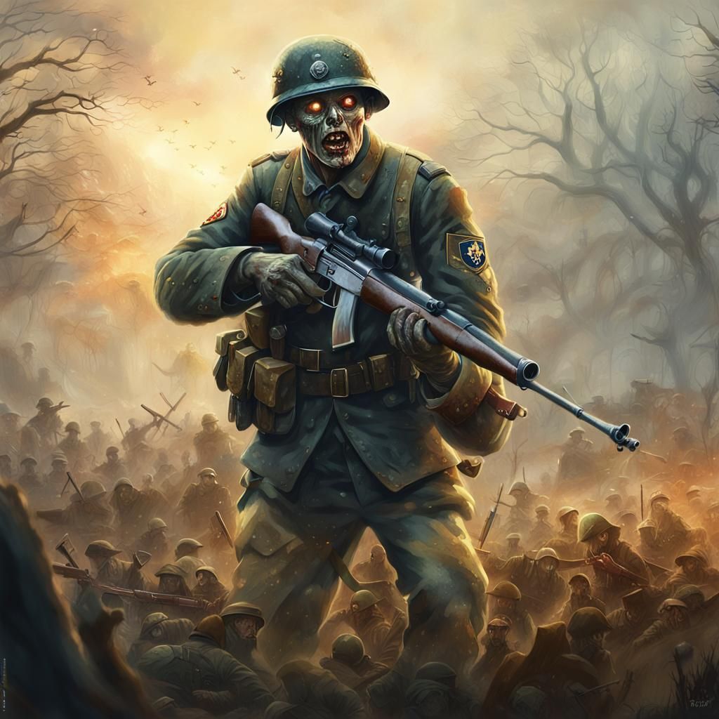 Ethereal Zombie Soldier in Misty Battlefield