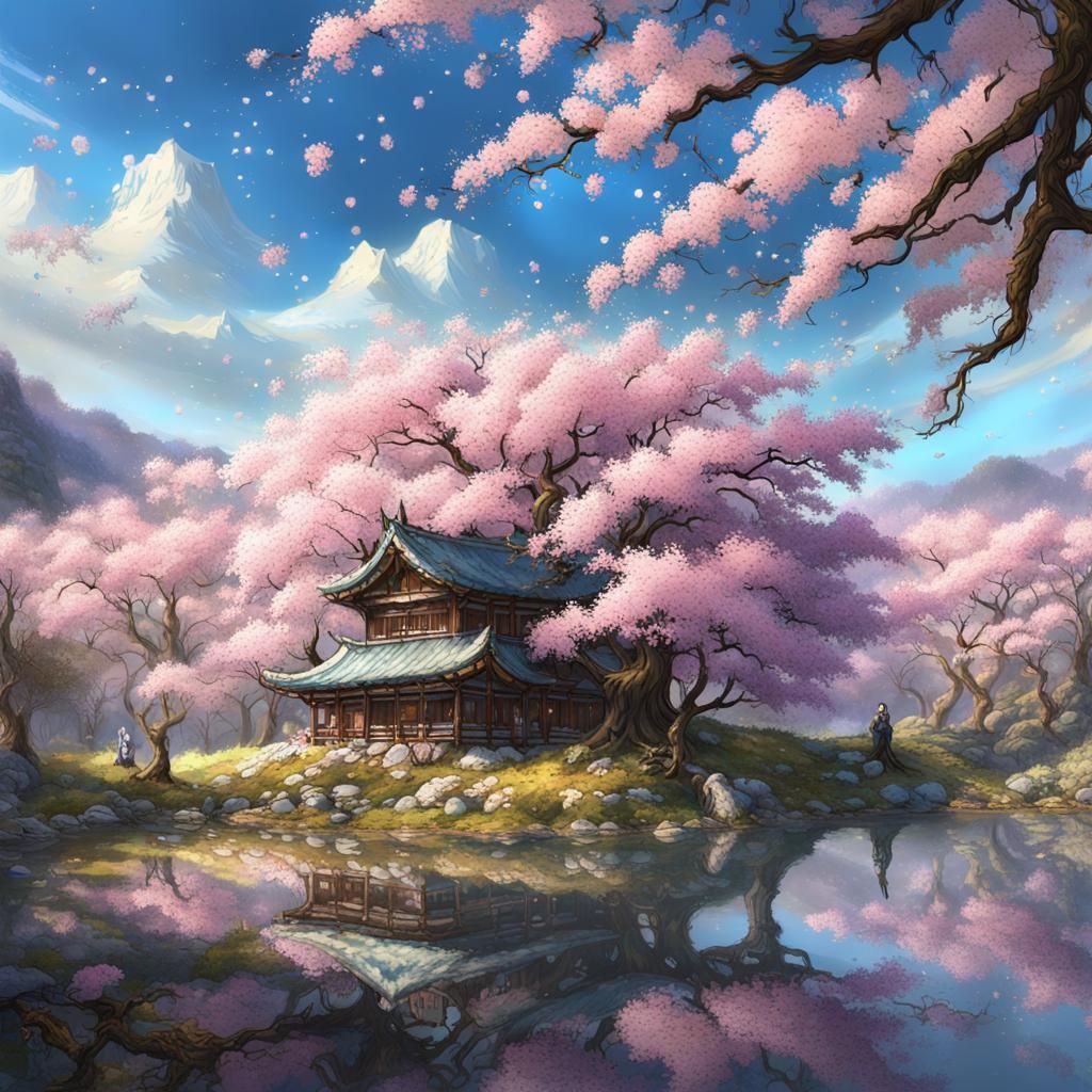 Yoshino Cherry Blossoms in Maximalist Style
