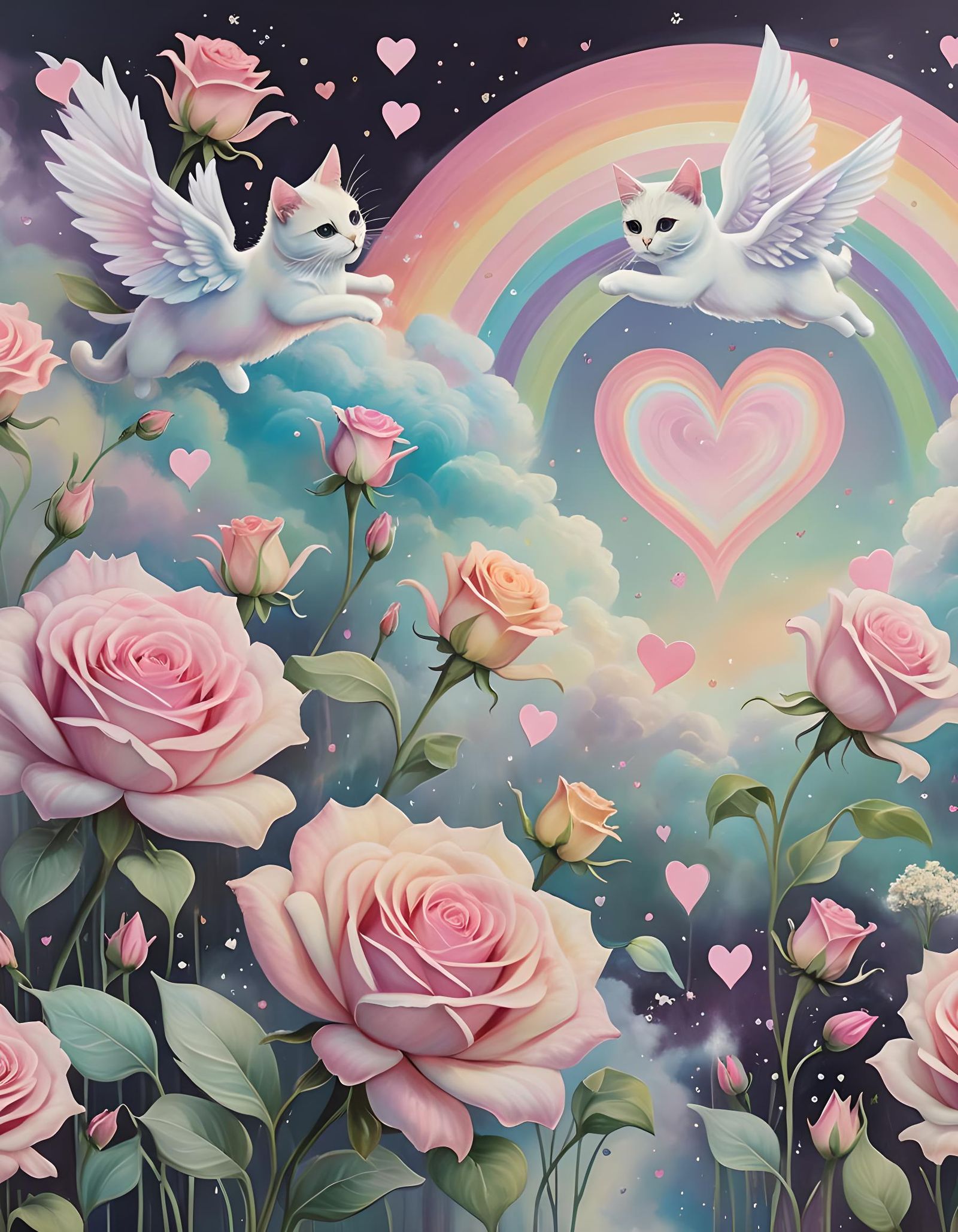 Cat Angels in a Mystical Sky as Renaissance Art