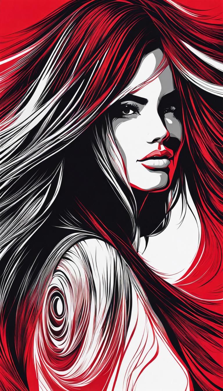 Long-Haired Woman Portrait in Punk Techno Art