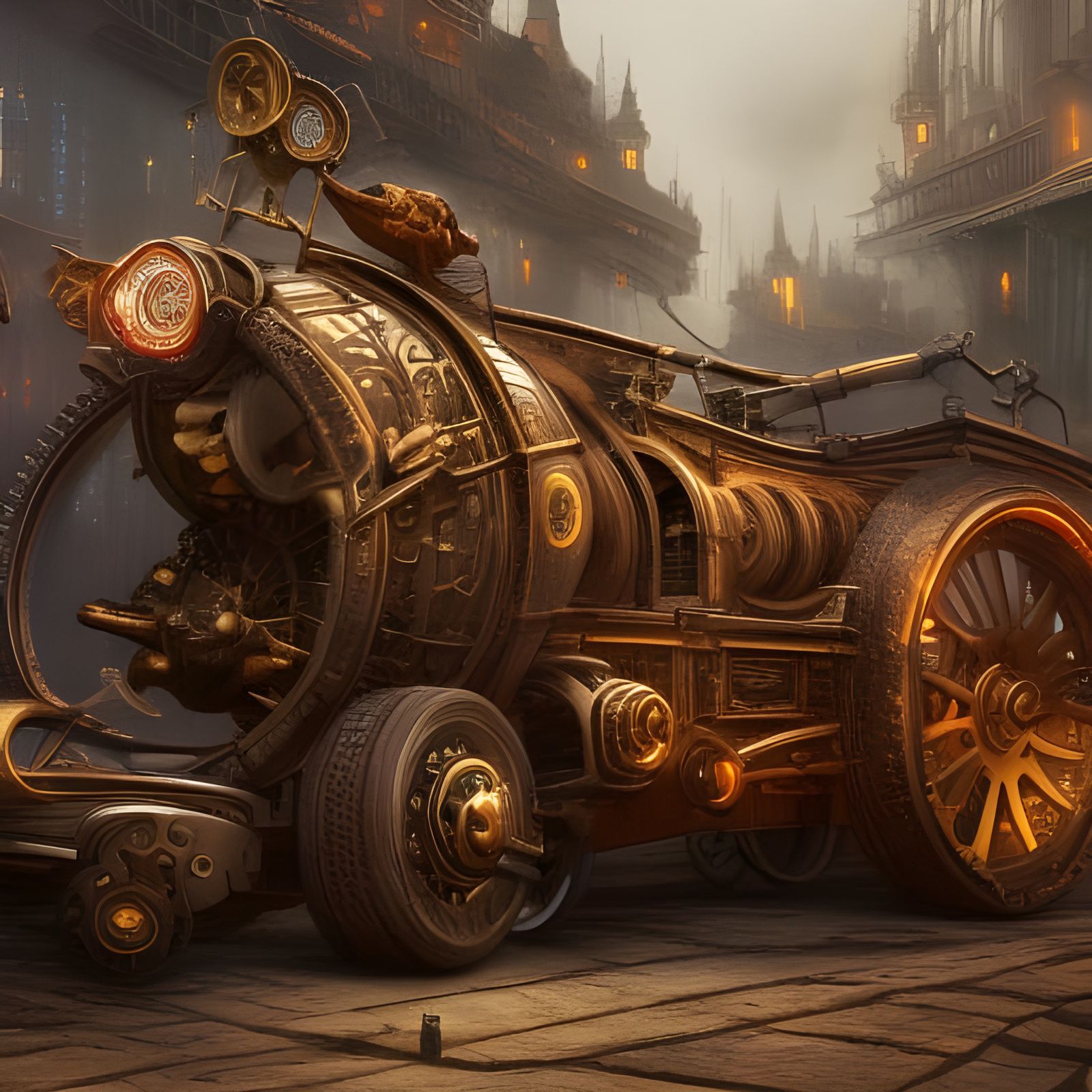 Detailed Clockwork Vehicle in a Fantasy Art Style