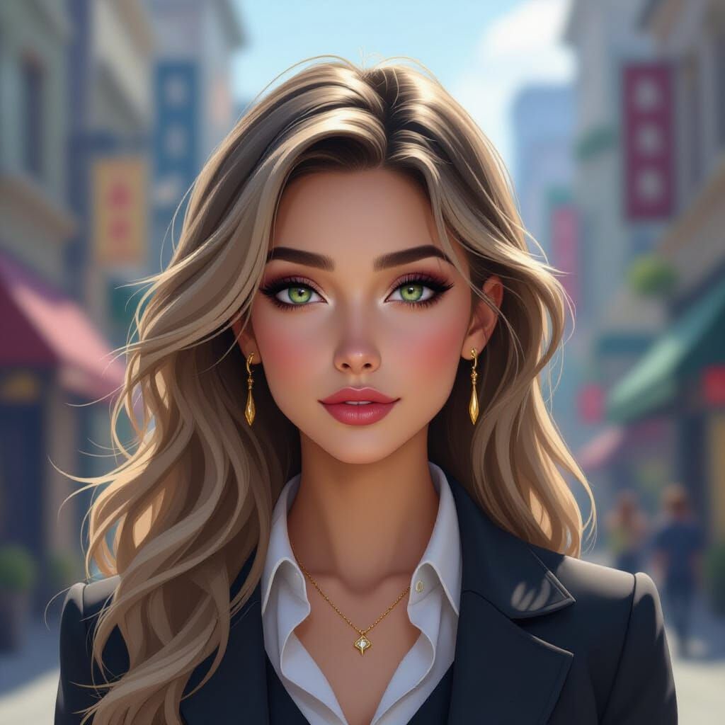 Woman with Blonde Hair, Kind Yet Evil, Hyper-Realistic Anime...