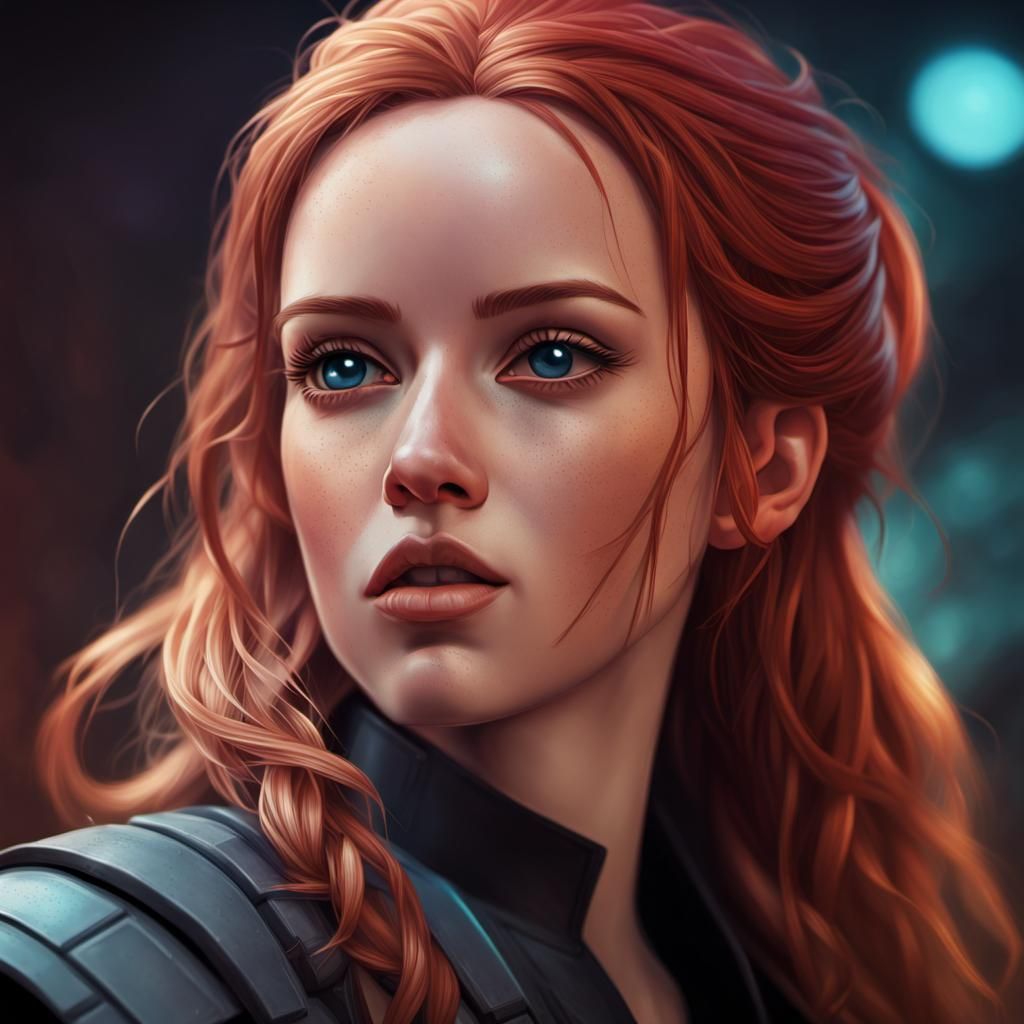 Hyperrealistic Mara Jade Portrait in Splash Art Style