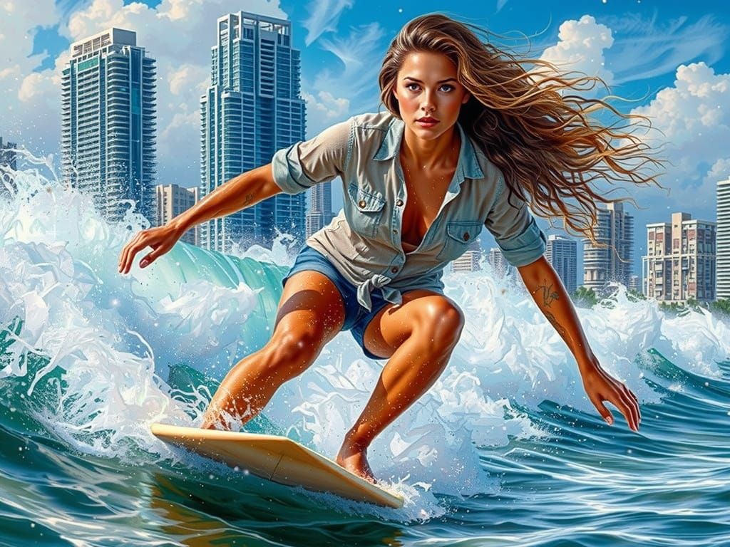 Woman Posing in Elegant Dress by Ocean