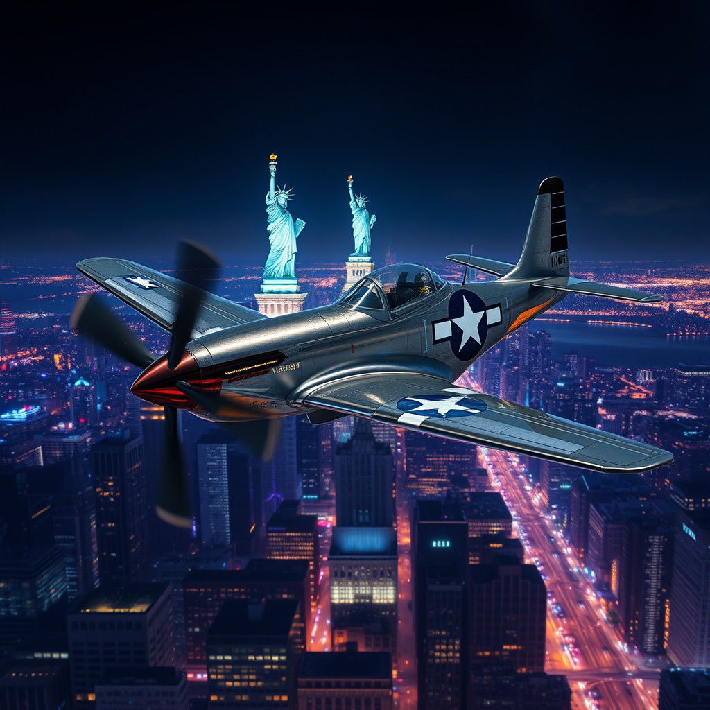 Mustang Over New York City in Syd Mead Style