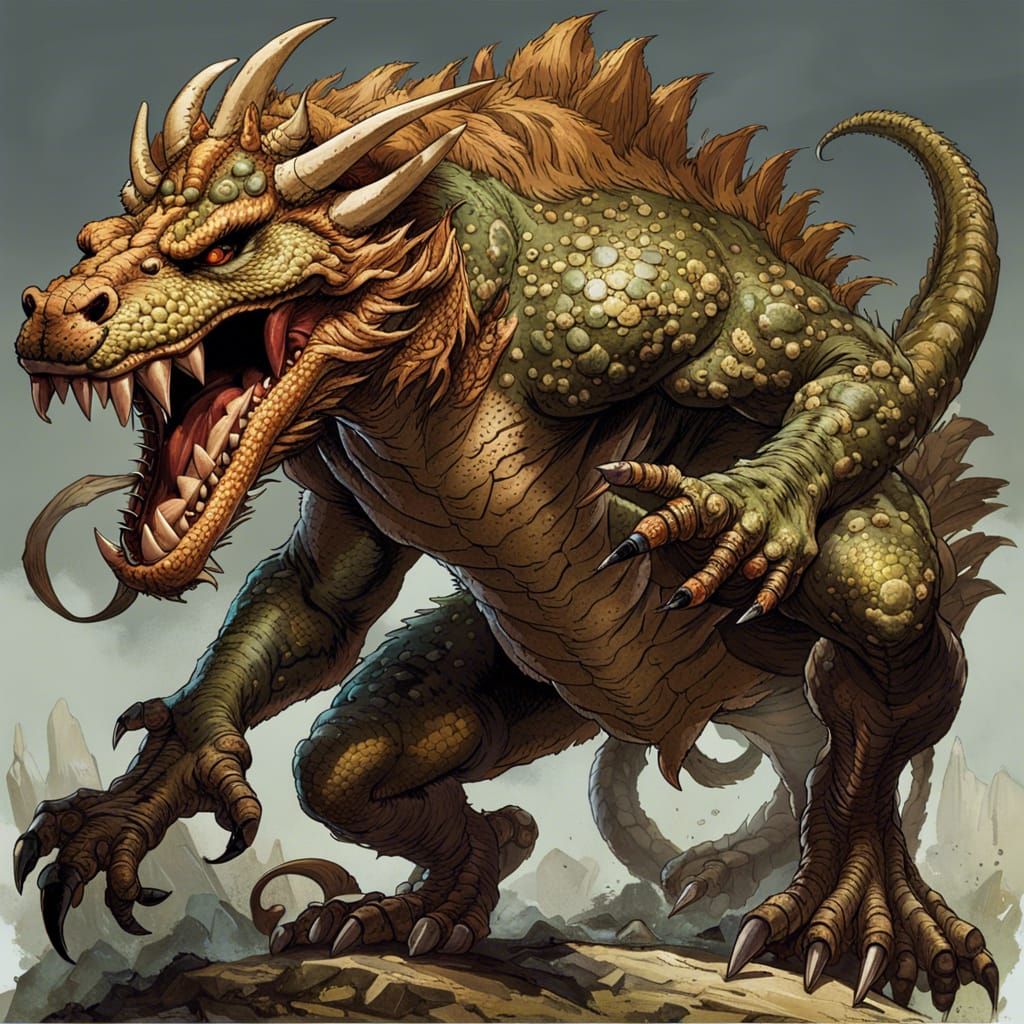 Monster Manual Chimera in Gritty, Hand-Drawn Style