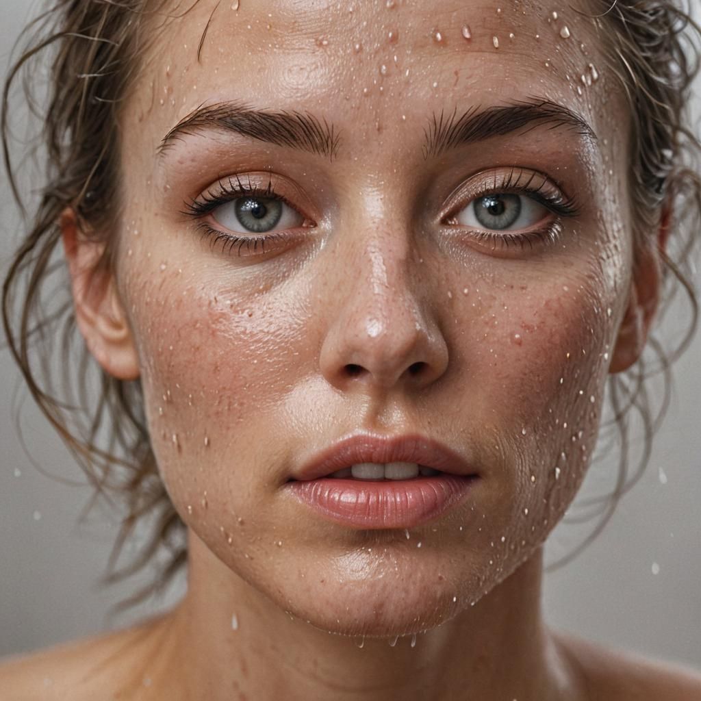 Hyperrealistic Portrait of Model in Studio Rain