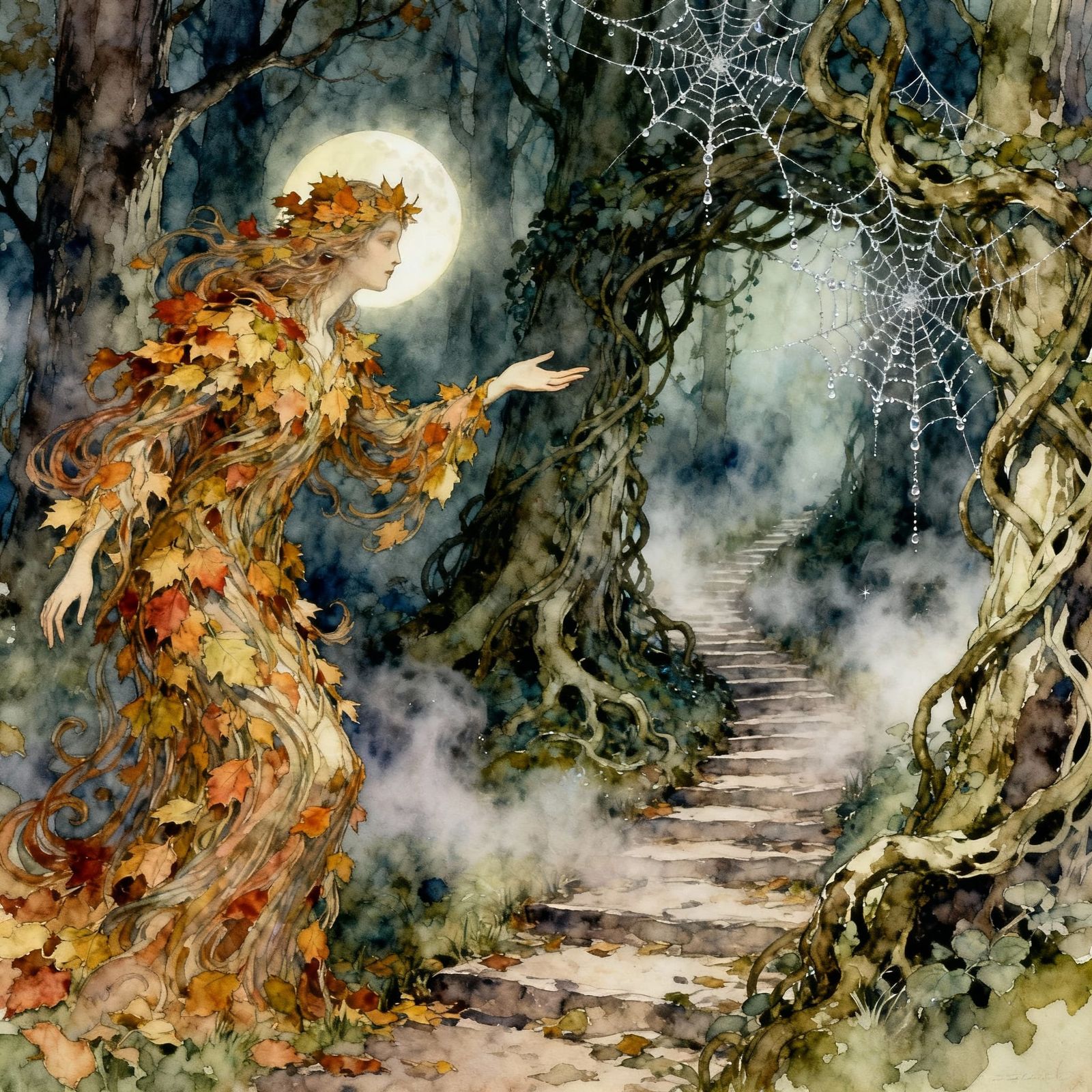 Leaves and spiderwebs