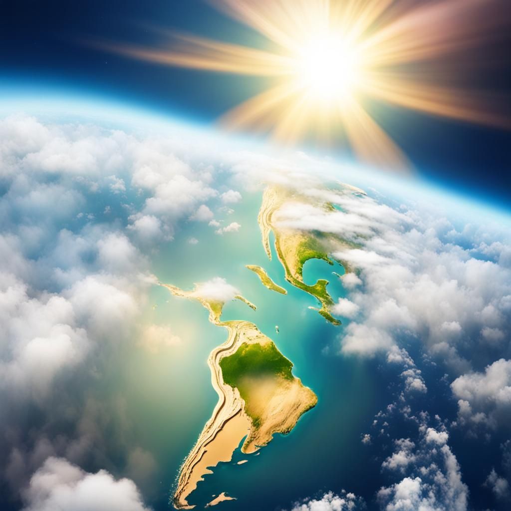 Earth from Space with Heavenly Sunlight