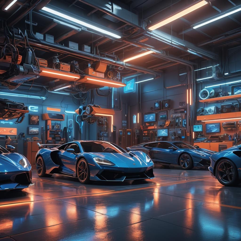Futuristic Supercar Garage in Hyper-Realistic Digital Art