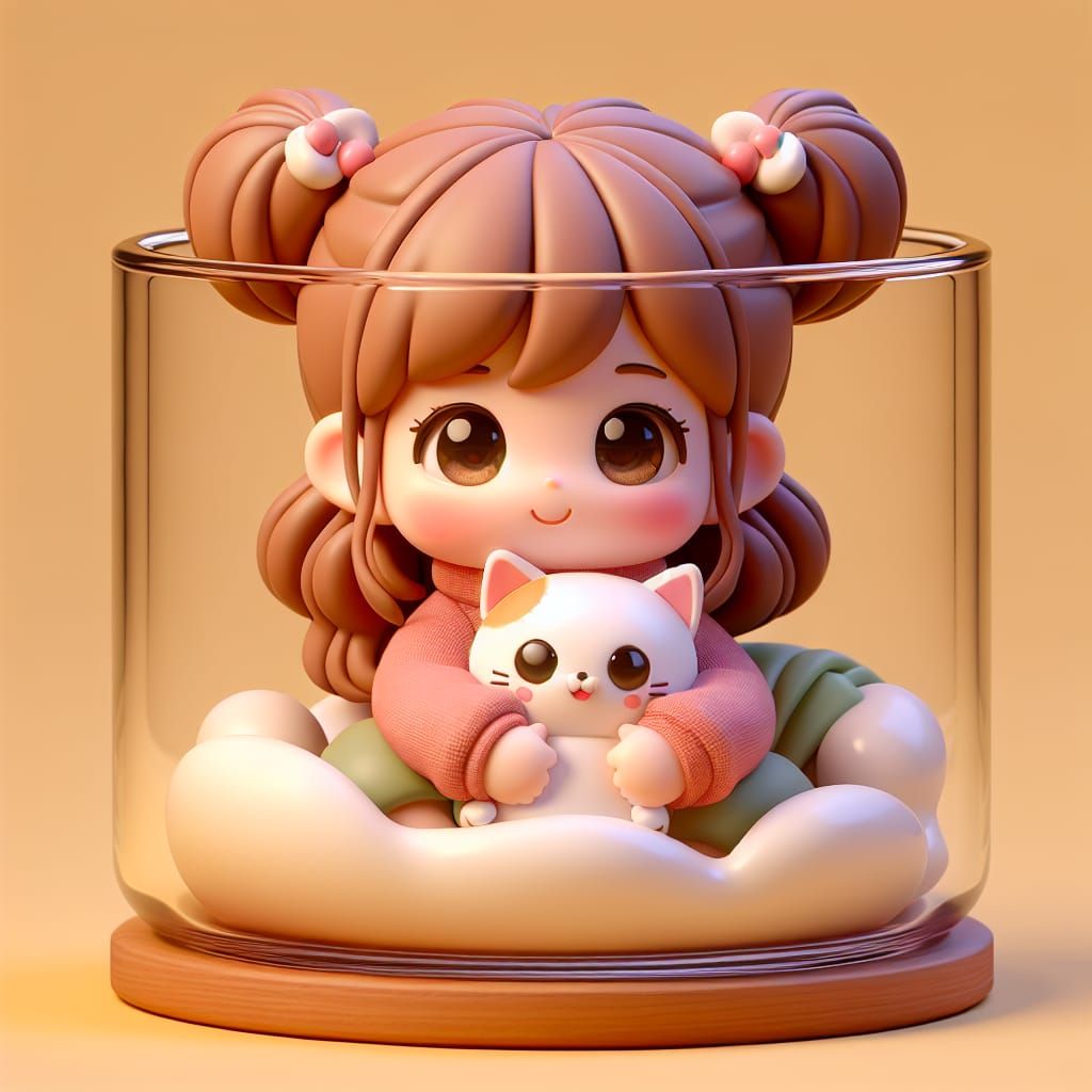 Disney Pixar style 3D adorable little girl, with pigtails, a...