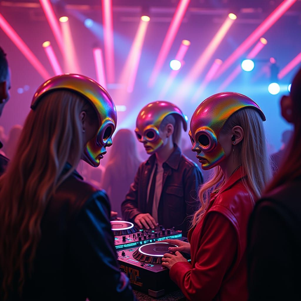 Retro-Futuristic Alien Nightclub in Neon-Noir Style