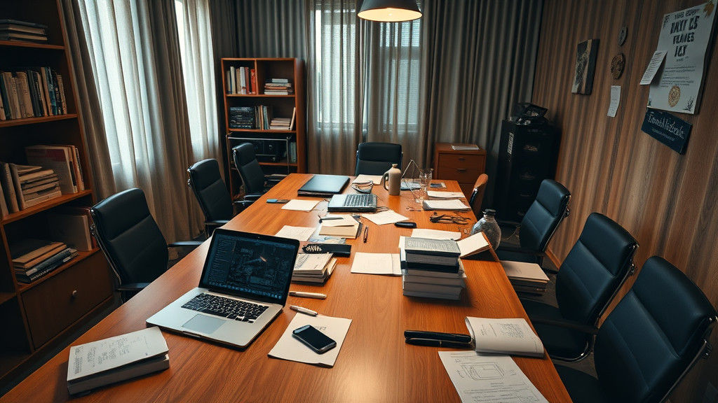 Cluttered Workspace with Project Drawings in Photorealistic ...