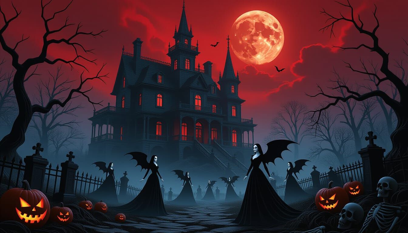 Gothic Midnight Mansion in Dark Fantasy Style