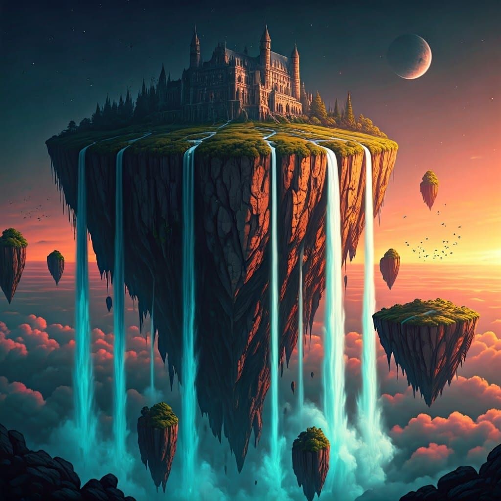 Floating Island in the Sky at Sunset