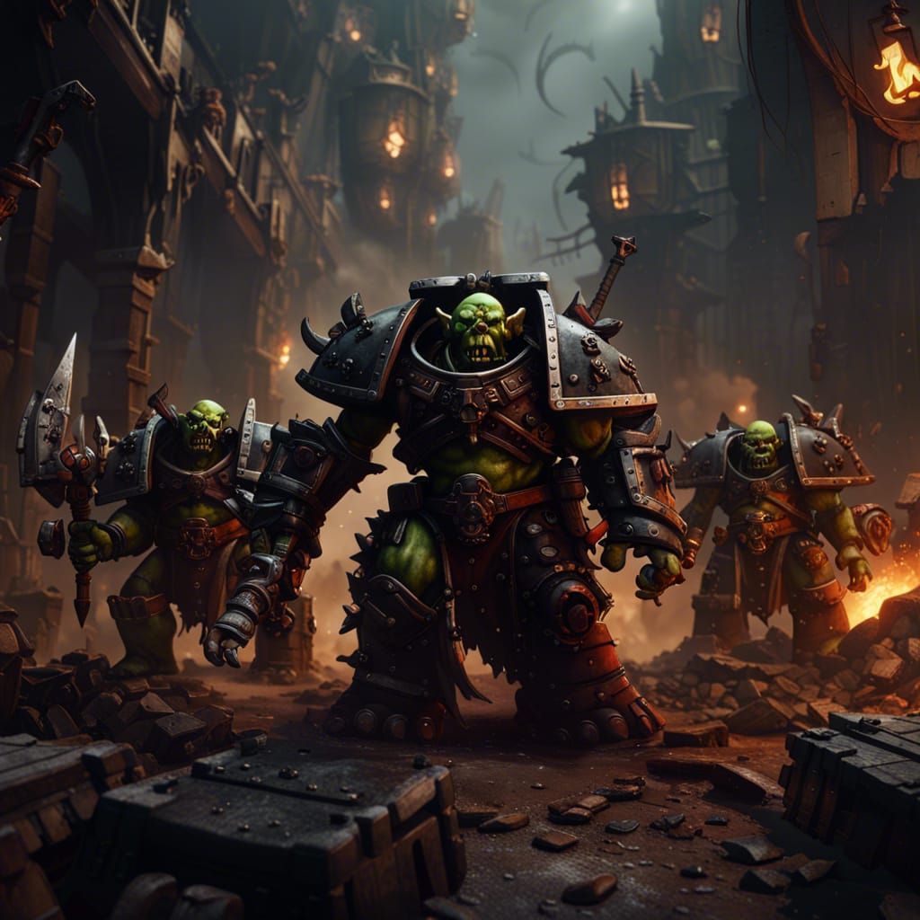 Warhammer 40k Orks Warband in Detailed Matte Painting