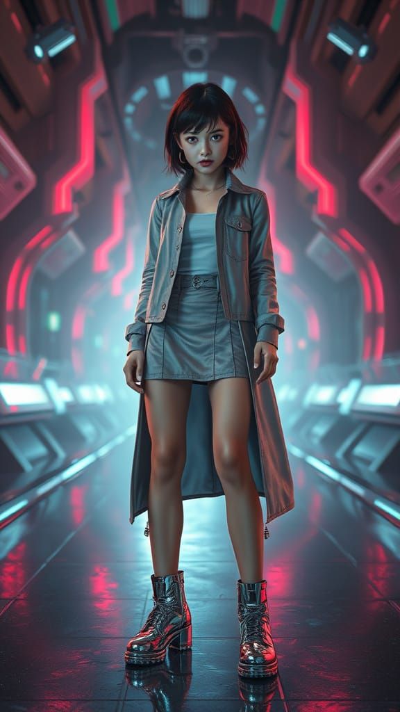 Sci-Fi Girl with Burning Eyes in 8K Photorealistic Style