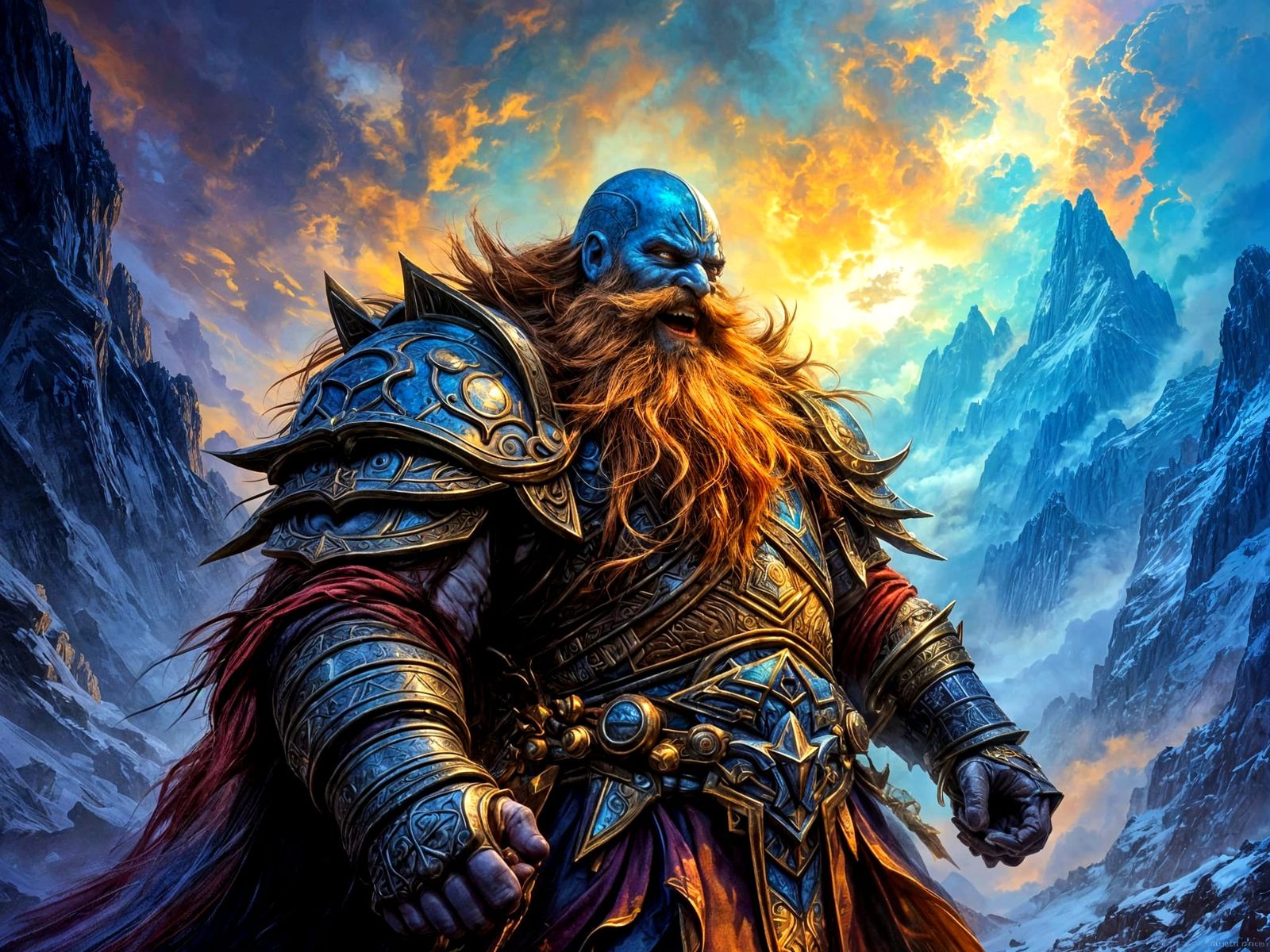 Epic Dwarven Berserker Commands Armies in Vibrant Chiaroscur...