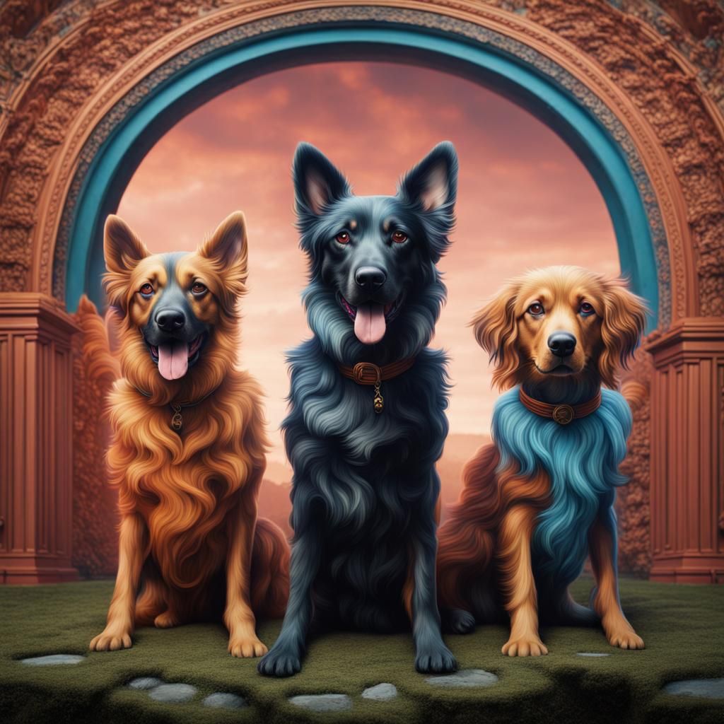 Optical Illusion Featuring Three Dogs in Matte Painting