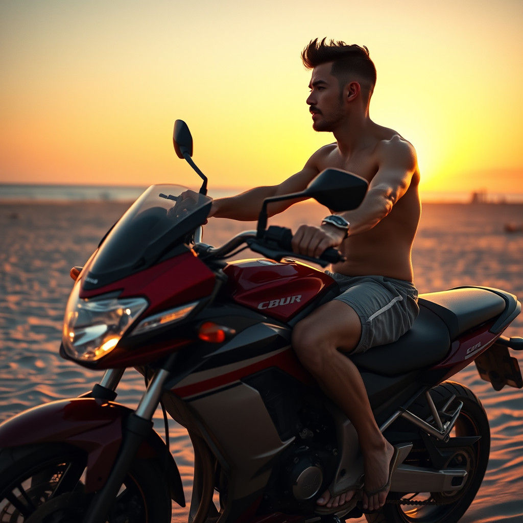 Motorbike Rider at Sunset: Cinematic Film Still
