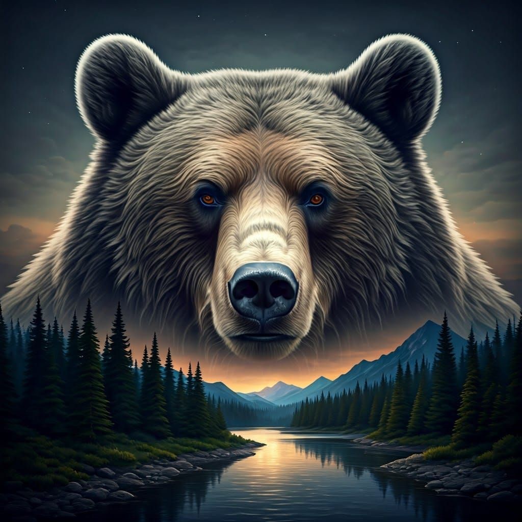 Bear in a Moonlit Mountain Valley